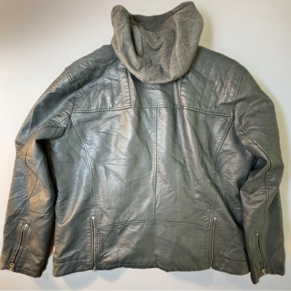 Levis Dark Blue Men’s Faux Leather Hooded Bomber Jacket XXL - Picture 2 of 15